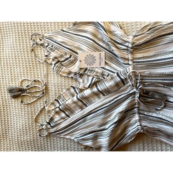 NWT Blue Island Beach Striped W/ Tassel V Neck Maxi Swim Coverup Boho Size Small - Picture 8 of 13